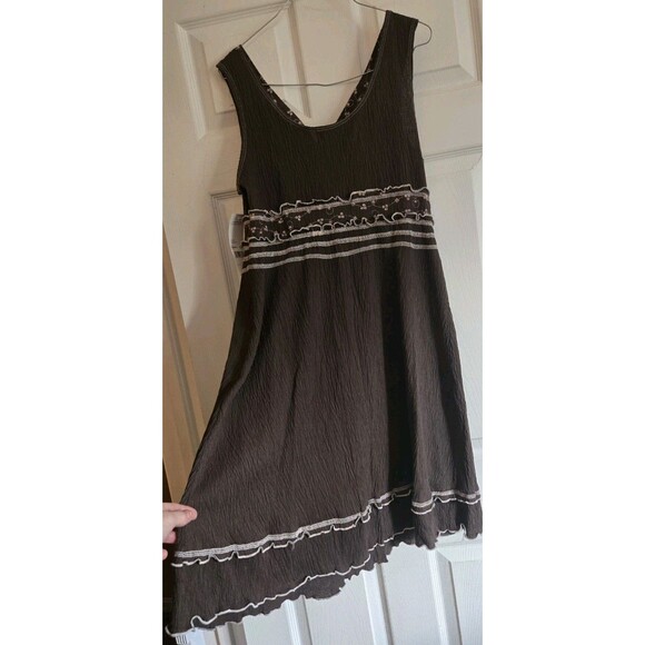 Elementz Mocha Brown Sleeveless Dress White Embroidery Detailing Size Large NWT - Picture 7 of 13